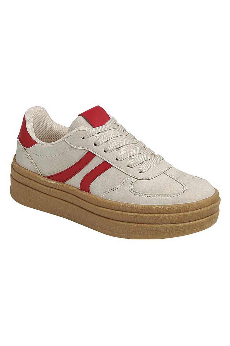 Beige/Red Double Stripe Low Sneakers