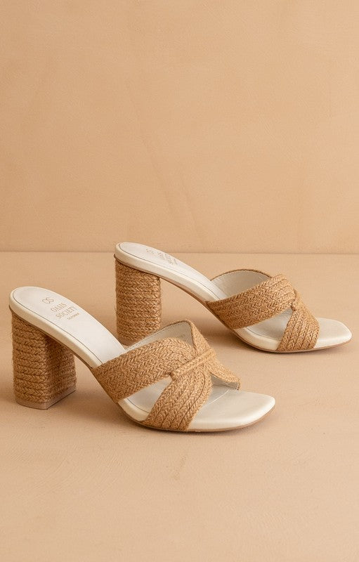 Santiago Raffia Heels - Toffee