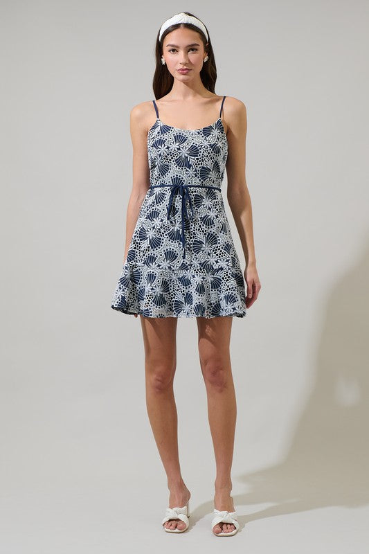 arielle mini dress Skye Eyelet Rudy Mini Dress BLUE-WHITE / S by Sugarlips