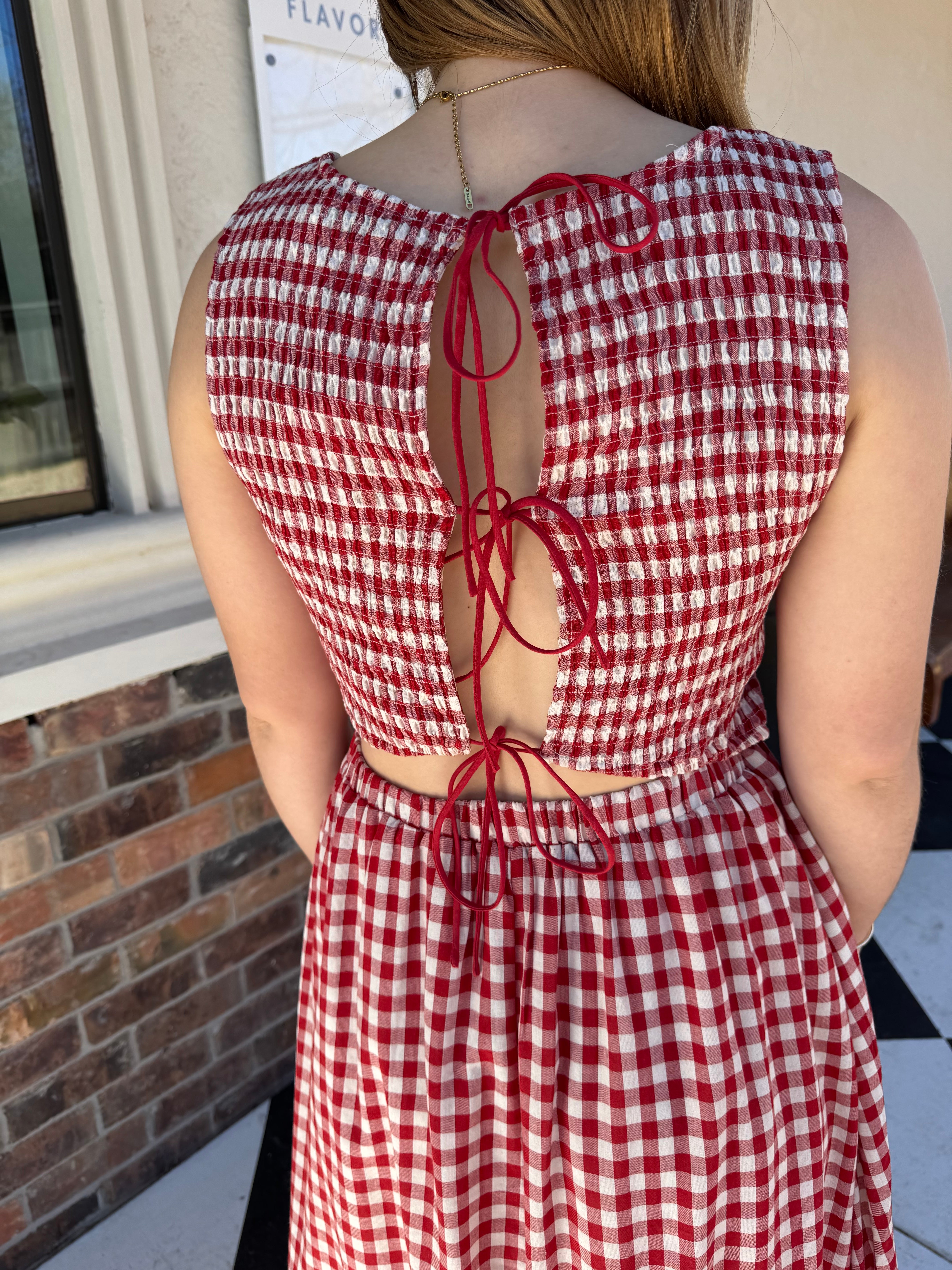 red gingham midi dress Apple Butter Midi Dress