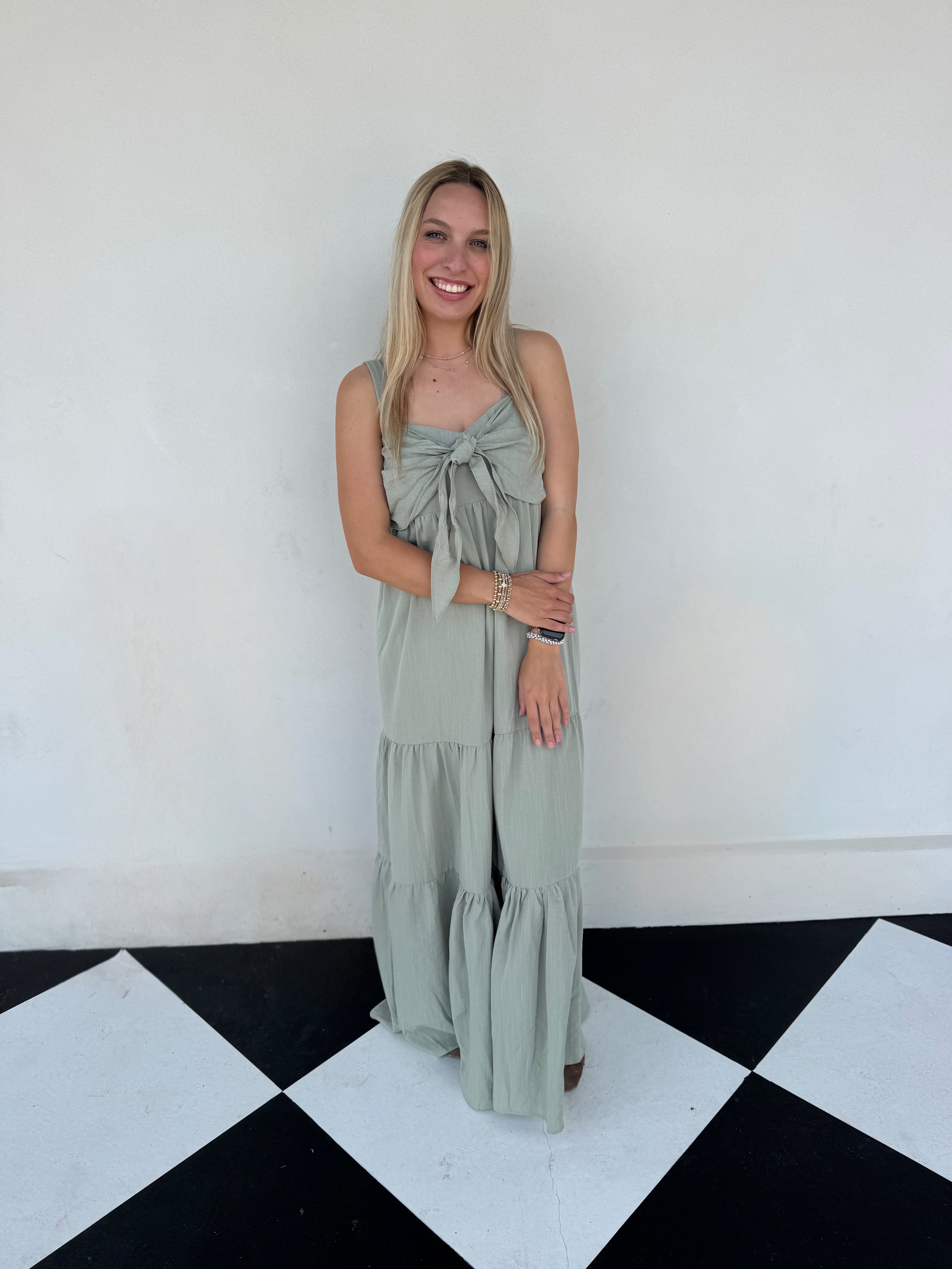 Spring Day Tie Front Maxi Dress - Light Sage Revelry Harbor Spring Day Tie Front Maxi Dress - Light Sage Revelry Harbor