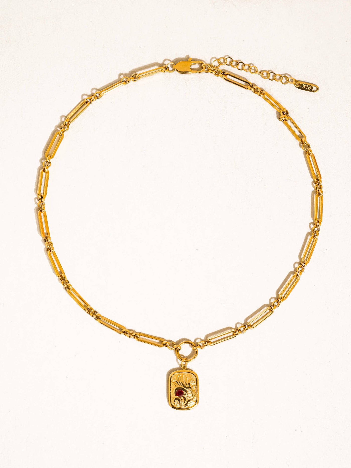 Clarimond 18K Gold Non-Tarnish Rectangle Chain Necklace: Yellow Gold