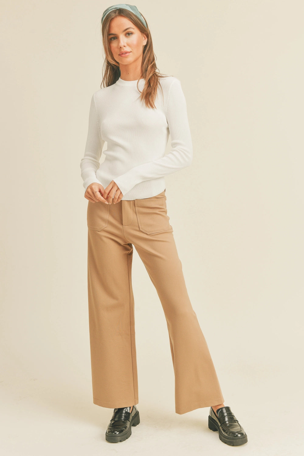 Oslo Ribbed Long Sleeve Basic Top - White