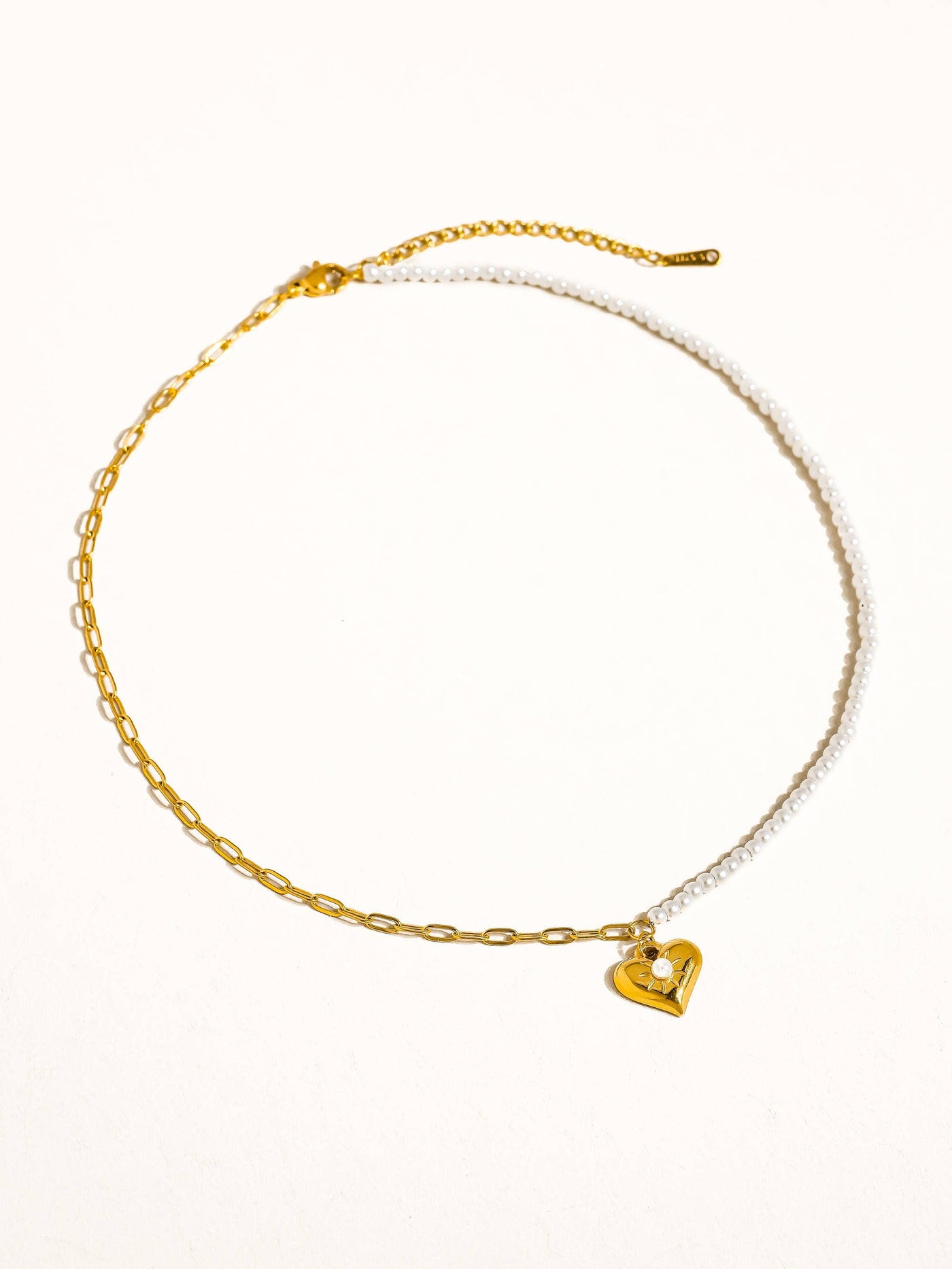 Kai 18K Gold Non-Tarnish Pearl Chain Heart Necklace: Yellow Gold