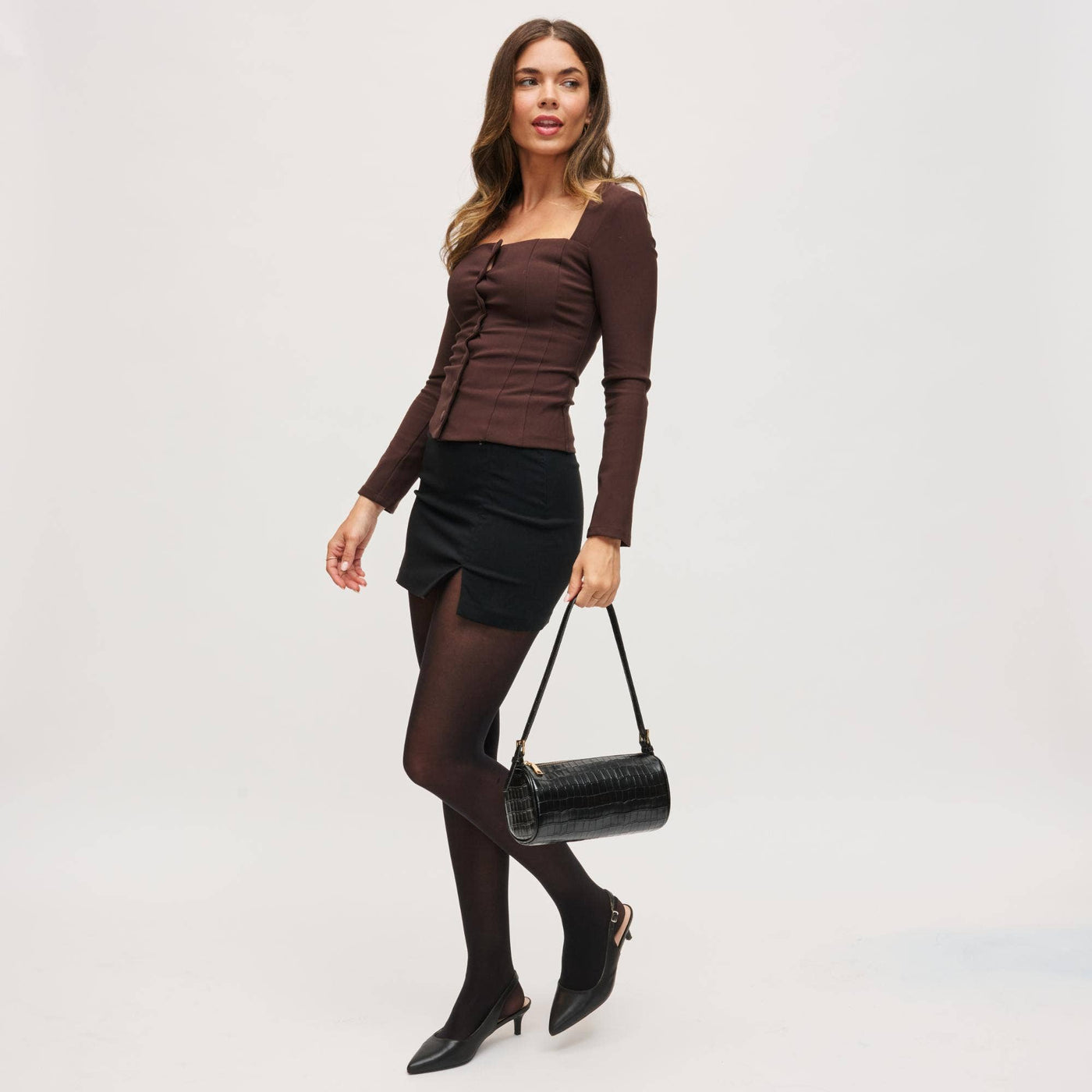 Rachel - Croco Shoulder Bag: Black