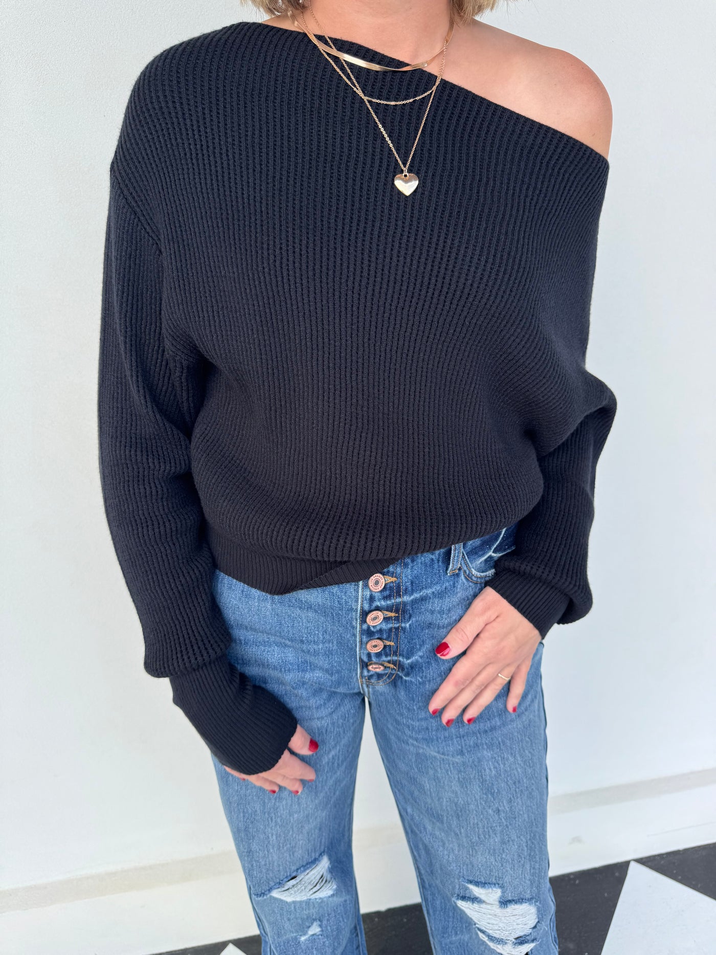 Bre Waffle Knit Top- Black