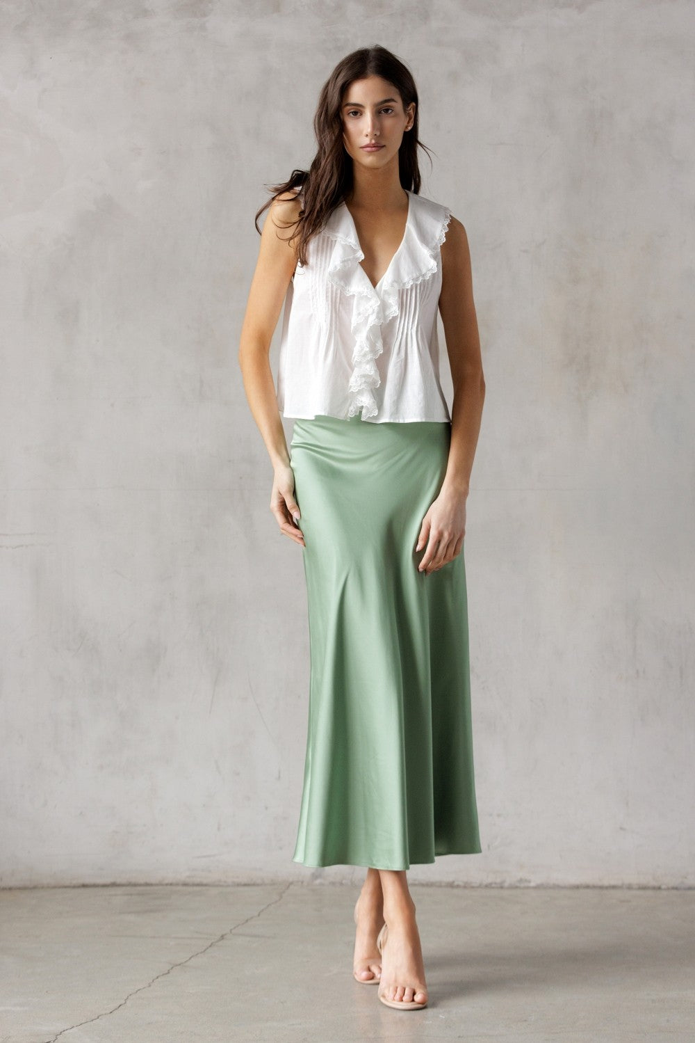 Aurora Sage Green Satin Dress