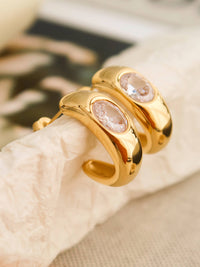 Aliénor 18K Gold Non-Tarnish CZ Classic C Hoop Earring: Yellow