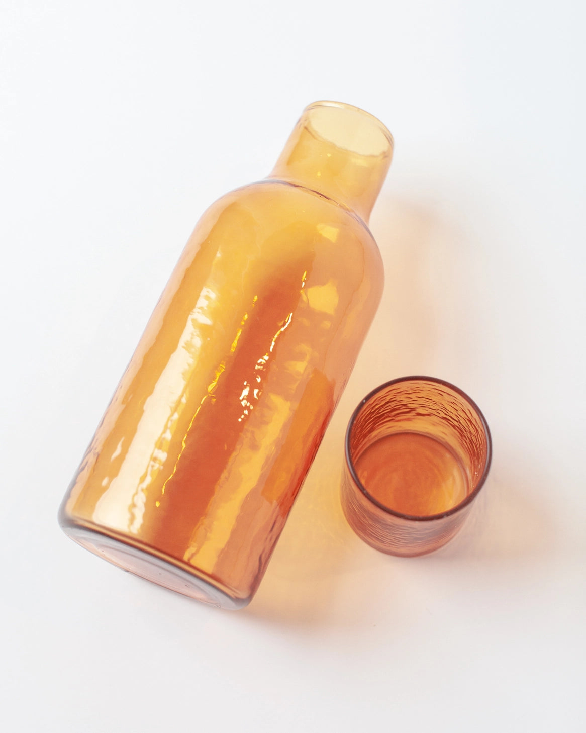 Handblown Hammered Glass Carafe- Amber