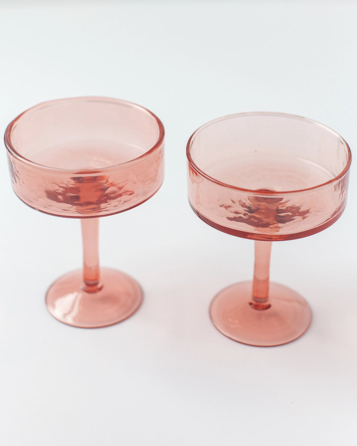 Handblown Hammered Cocktail Glass Pair- Blush