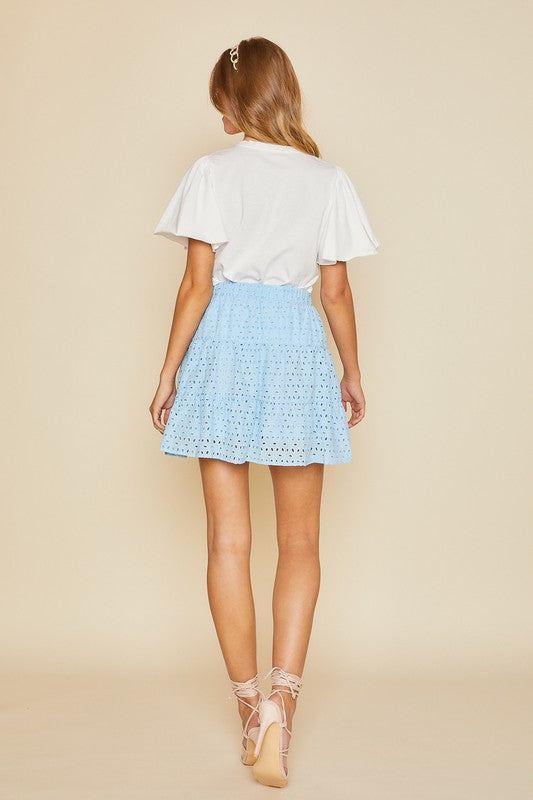 Abigail Baby Blue Eyelet Mini Skirt