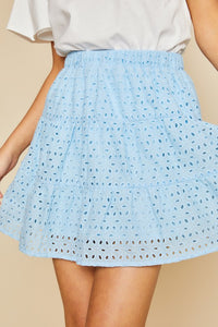 Abigail Baby Blue Eyelet Mini Skirt