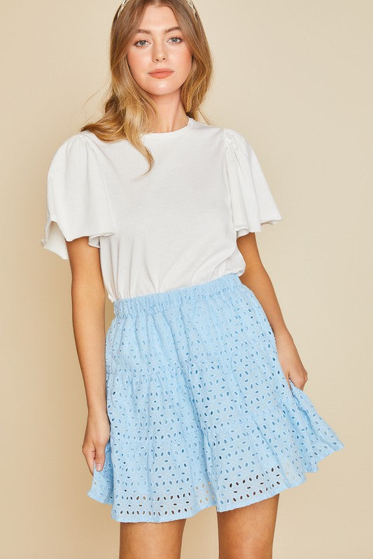 Abigail Baby Blue Eyelet Mini Skirt