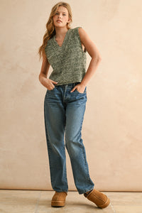 Mara Two Tone Chenille Sweater Vest - Olive