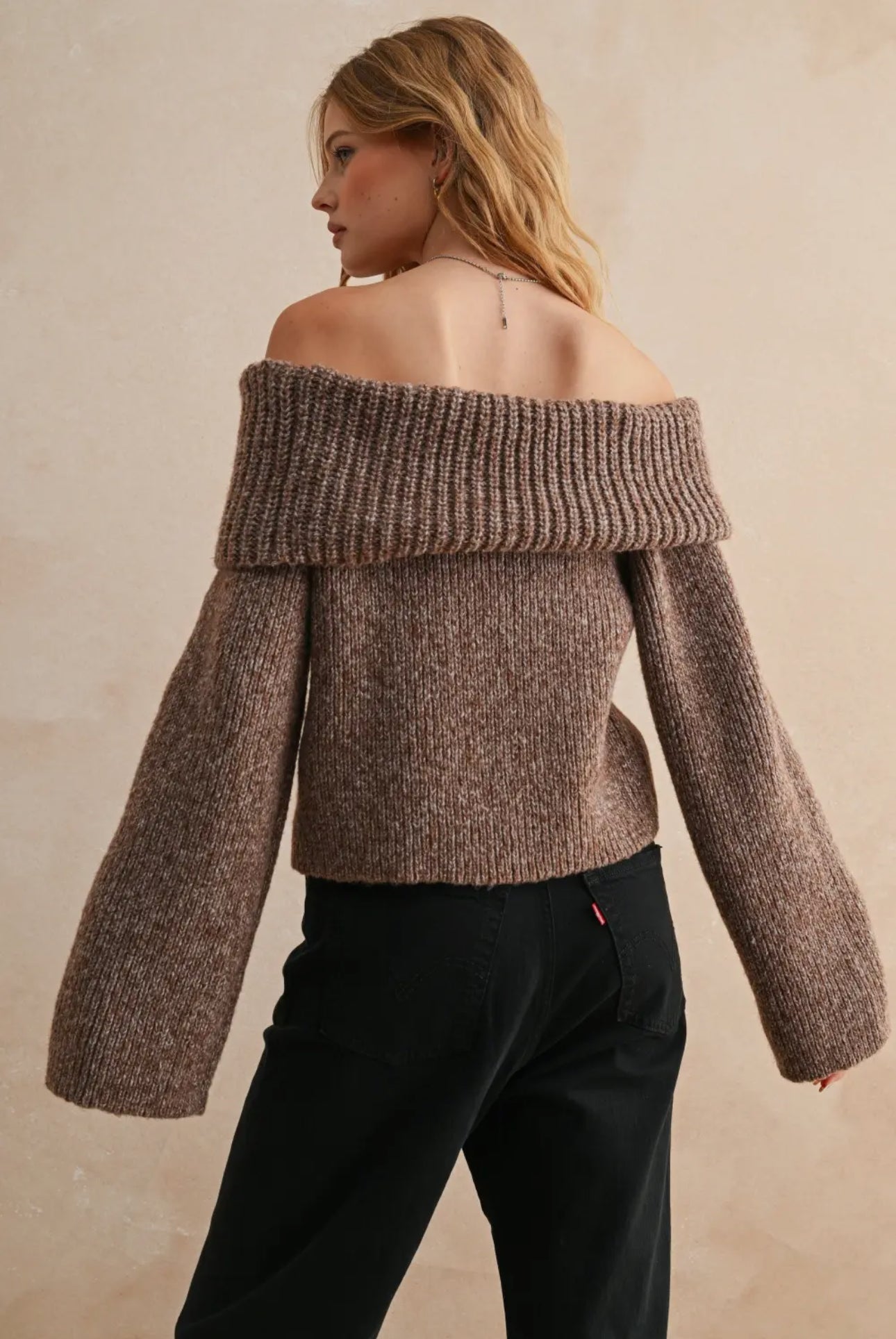 Eliana Off The Shoulder Sweater- Brown