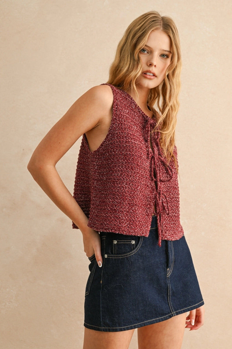 Devika Two Tone Tie Front Sweater Vest