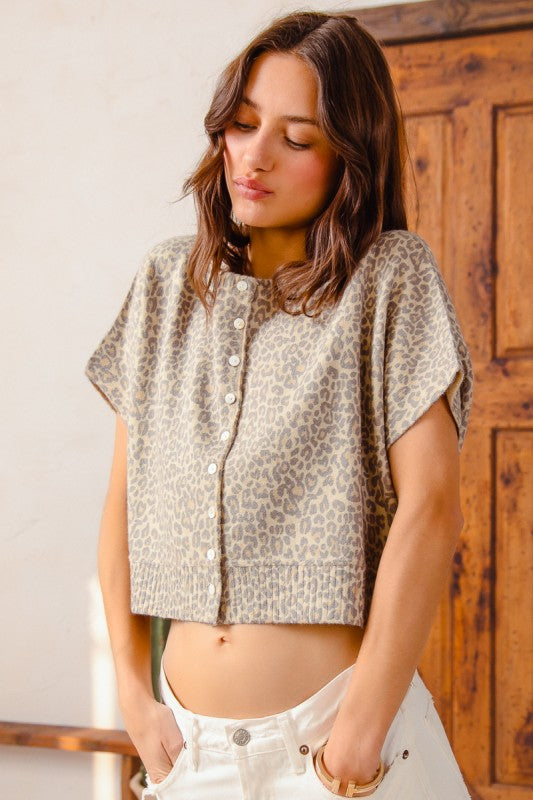 Christina Leopard Button Front Sweater Top