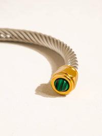 Vail 18K Gold Non-Tarnish Stone Braided Bangle: Brown