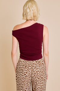 Clover Asymmetrical Top - Burgundy