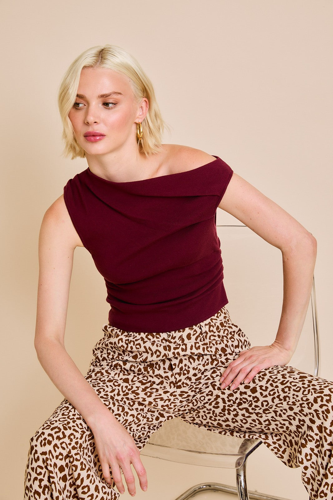 Clover Asymmetrical Top - Burgundy
