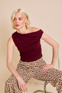 Clover Asymmetrical Top - Burgundy