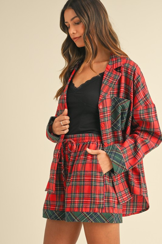 Claus Plaid Pajama Set- Red