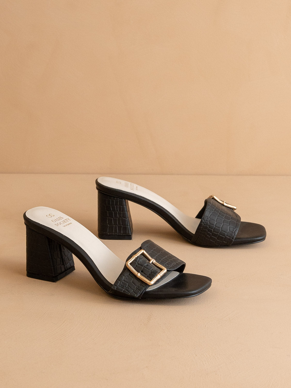 Glendale Black Bamboo Heel Sandals