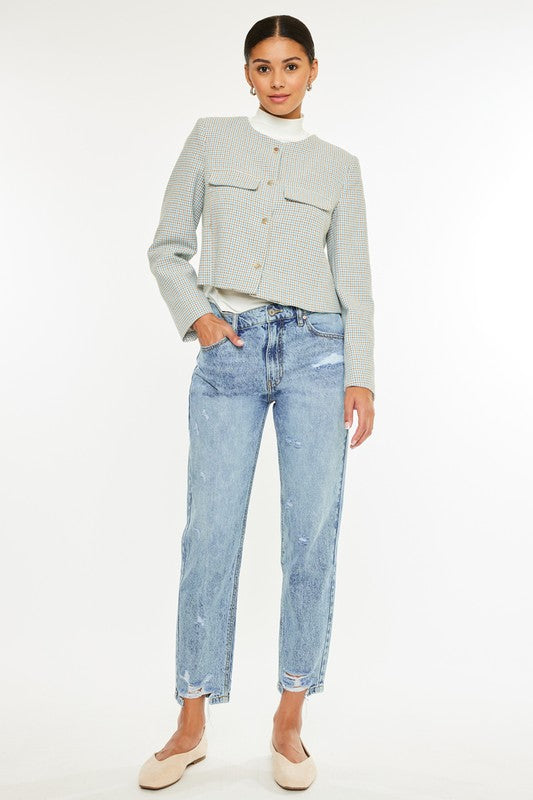 Alexis Medium Washed High Rise Ankle Mom Jeans