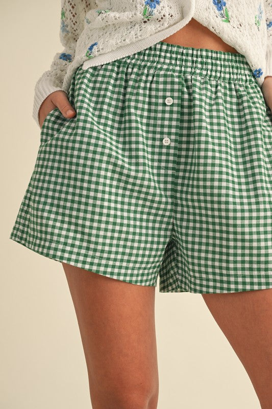 Daleyza Green Gingham Woven Boxer Shorts