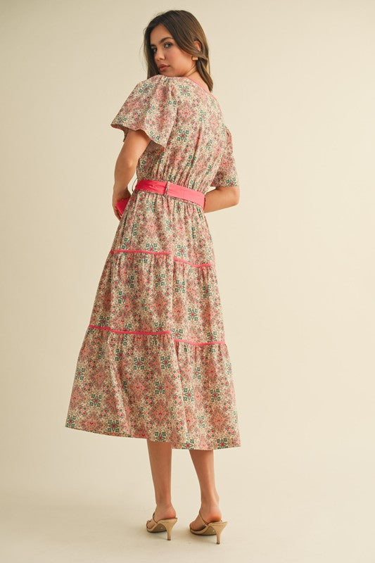 Katie Contrast Printed Midi Dress