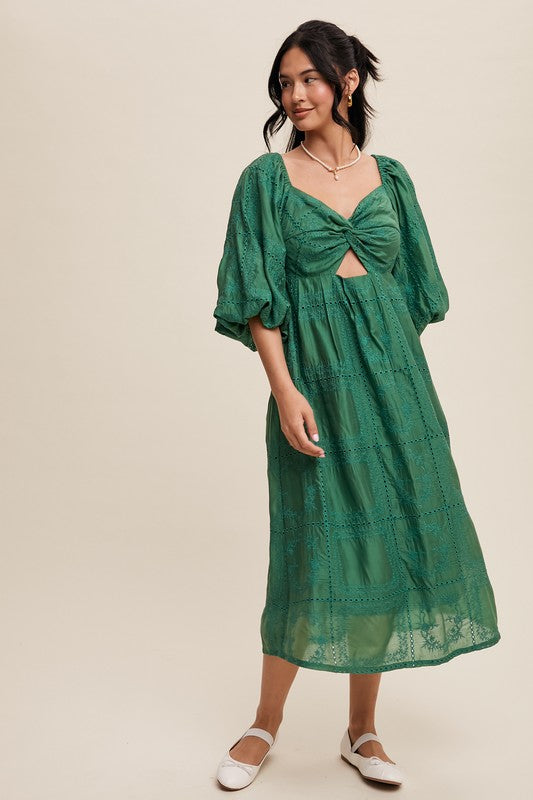 Raven Embroidered Eyelet Midi Dress Small Raven Embroidered Eyelet Midi Dress Small