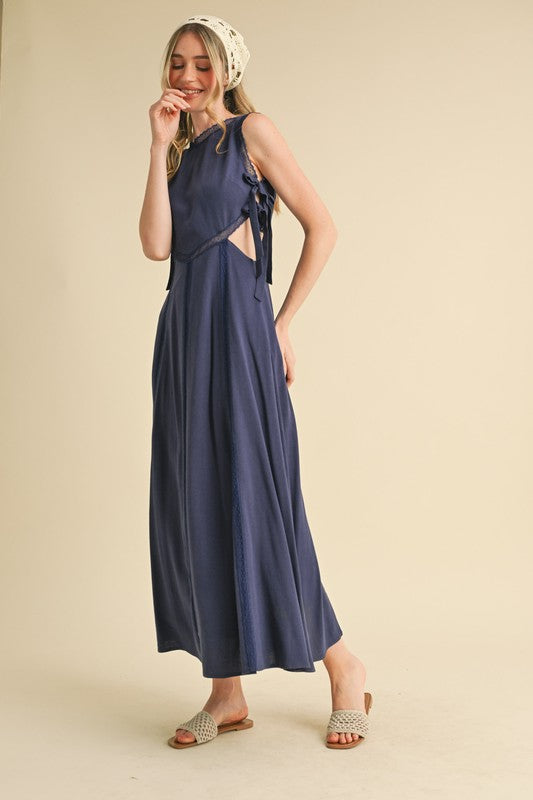Lisa Cut Out Midi Dress - Navy L Lisa Cut Out Midi Dress - Navy L