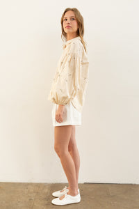 Laiya Floral Embroidered Button Down - Cream