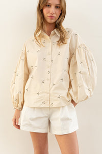 Laiya Floral Embroidered Button Down - Cream