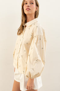 Laiya Floral Embroidered Button Down - Cream