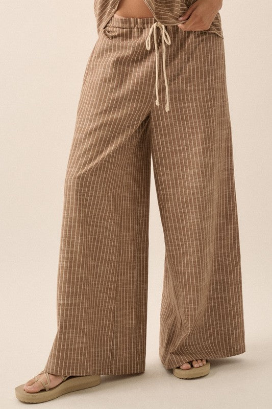 Elvie Taupe Stripped Drawstring Pants