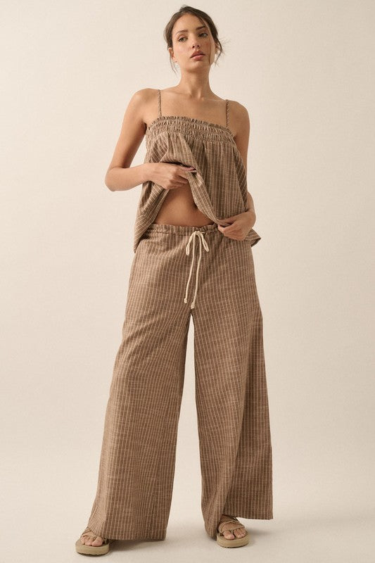 Elvie Taupe Stripped Drawstring Pants