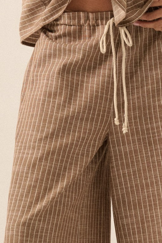 Elvie Taupe Stripped Drawstring Pants