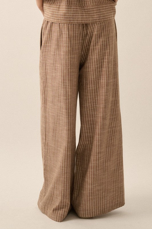 Elvie Taupe Stripped Drawstring Pants