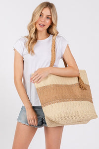 Woven Straw Tote Bag - Taupe