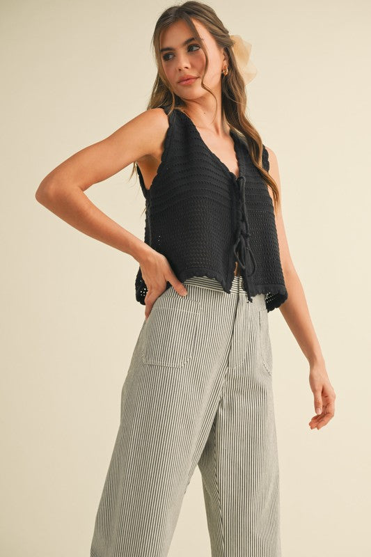 Brooke Black Tie Front Sweater Vest