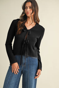 Amari Front Bow Cardigan- Black