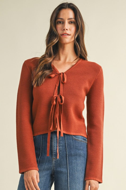 Amari Front Bow Cardigan- Sienna