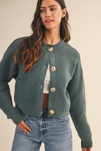 Percy Texture Bold Button Cardigan - Teal