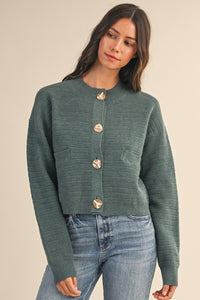 Percy Texture Bold Button Cardigan - Teal