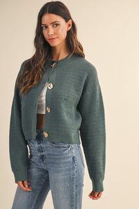 Percy Texture Bold Button Cardigan - Teal