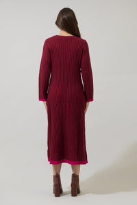 Kamala Long Sleeve Knit Dress- Burgundy