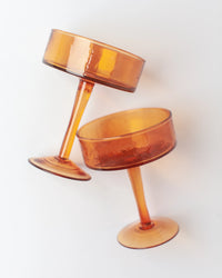 Handblown Hammered Cocktail Glass Pair- Amber