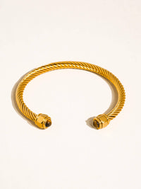 Vail 18K Gold Non-Tarnish Stone Braided Bangle: Brown