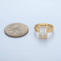 24K Gold Filled Clear CZ Hammered Baguette Band Ring | U320